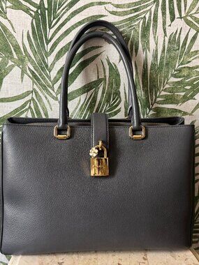 Dolce & Gabbana Vitello Bottalato Leather Tote w/ Padlock Charm